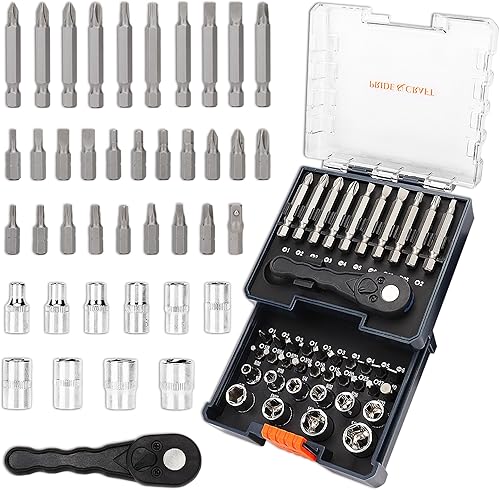 PRIDE&CRAFT Juego de 41 puntas de destornillador con llave de trinquete de 14 pulgadas, juego de enchufes, incluye Phillips, ranurado, cuadrado,