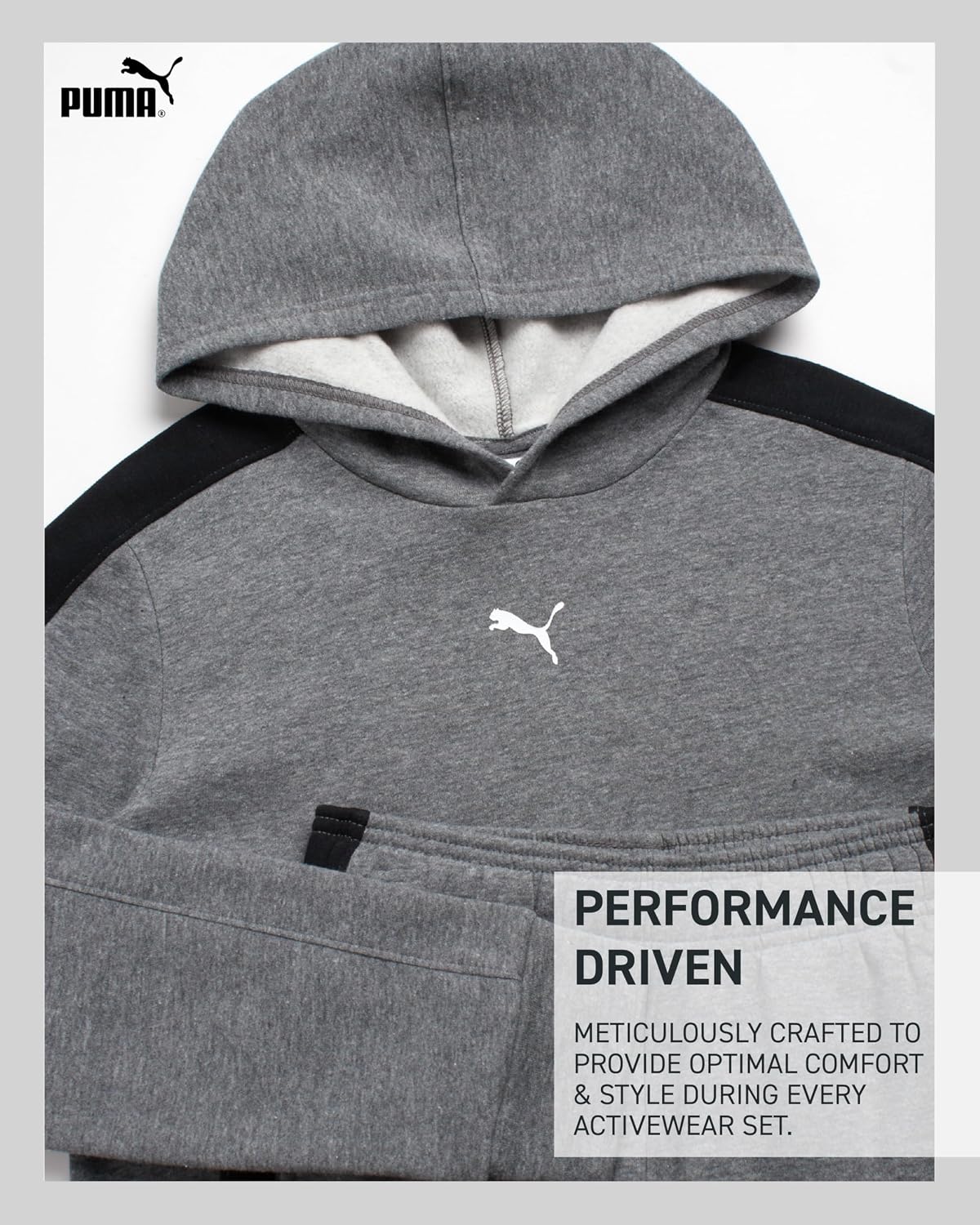 PUMA Boys Sweatpants Set - 2 Piece Fleece Pullover Hoodie Sweatshirt and Boys Jogger Pants Youth Kids Activewear Set (8-16)