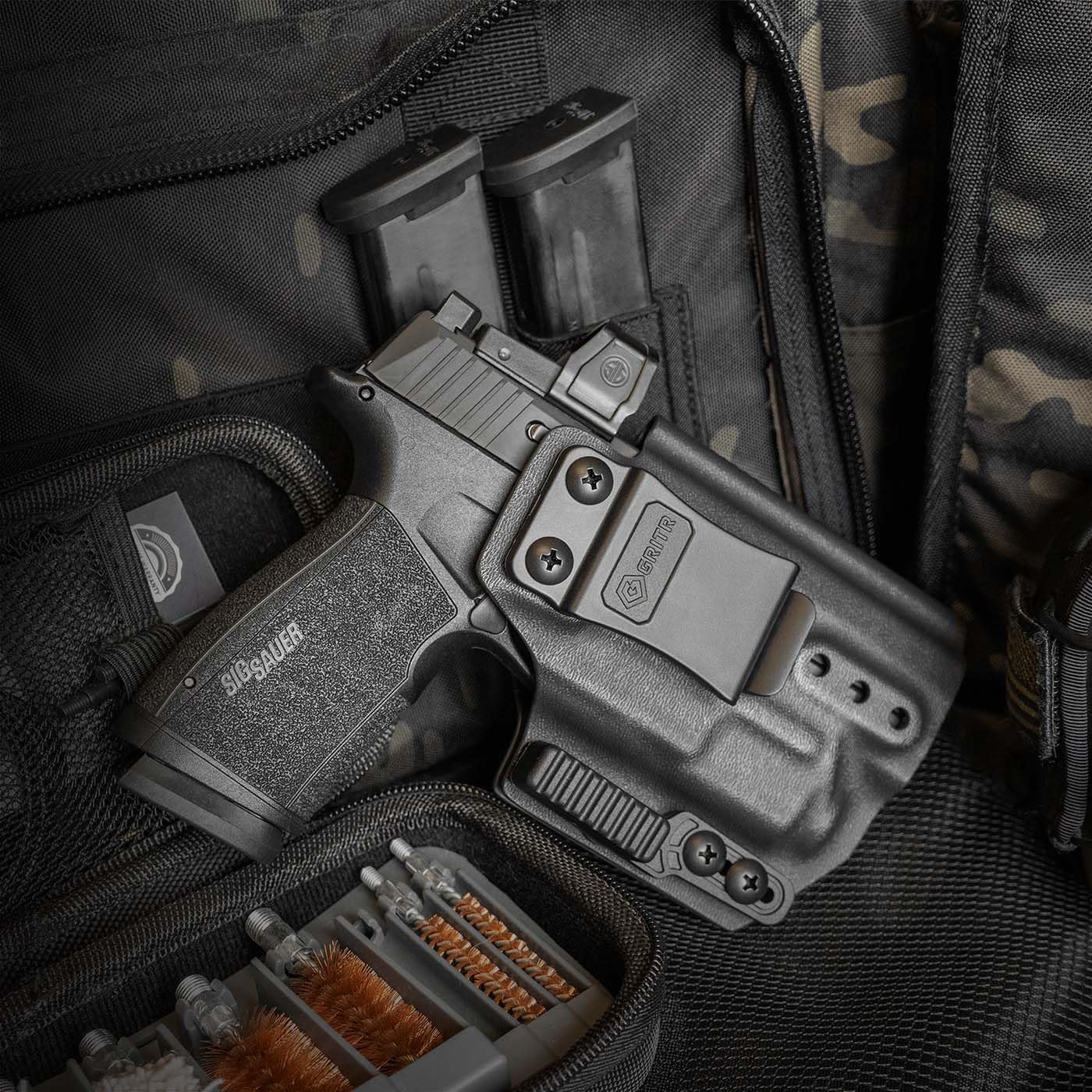 GRITR IWB Kydex Right/Left Hand Pistol Holster Fits Sig Sauer P365-XMACRO w/Surefire XSC-B - Optic Cut, Open Bottom, Concealment Claw, 1.5" Belt Clip, Adjustable Retention & Cant