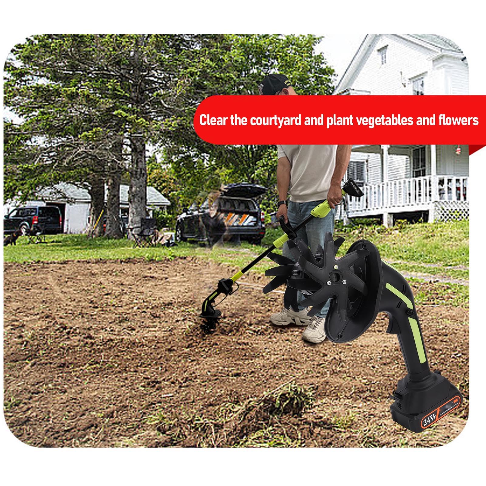 Buachois Cordless Tiller Cultivator Elettrico, Motocoltivatore Giardino Senza Fili con Batteria Ricaricabile per Coltivazione Terreno Prato Giardinaggio 10 cm Larghezza Lavorazione