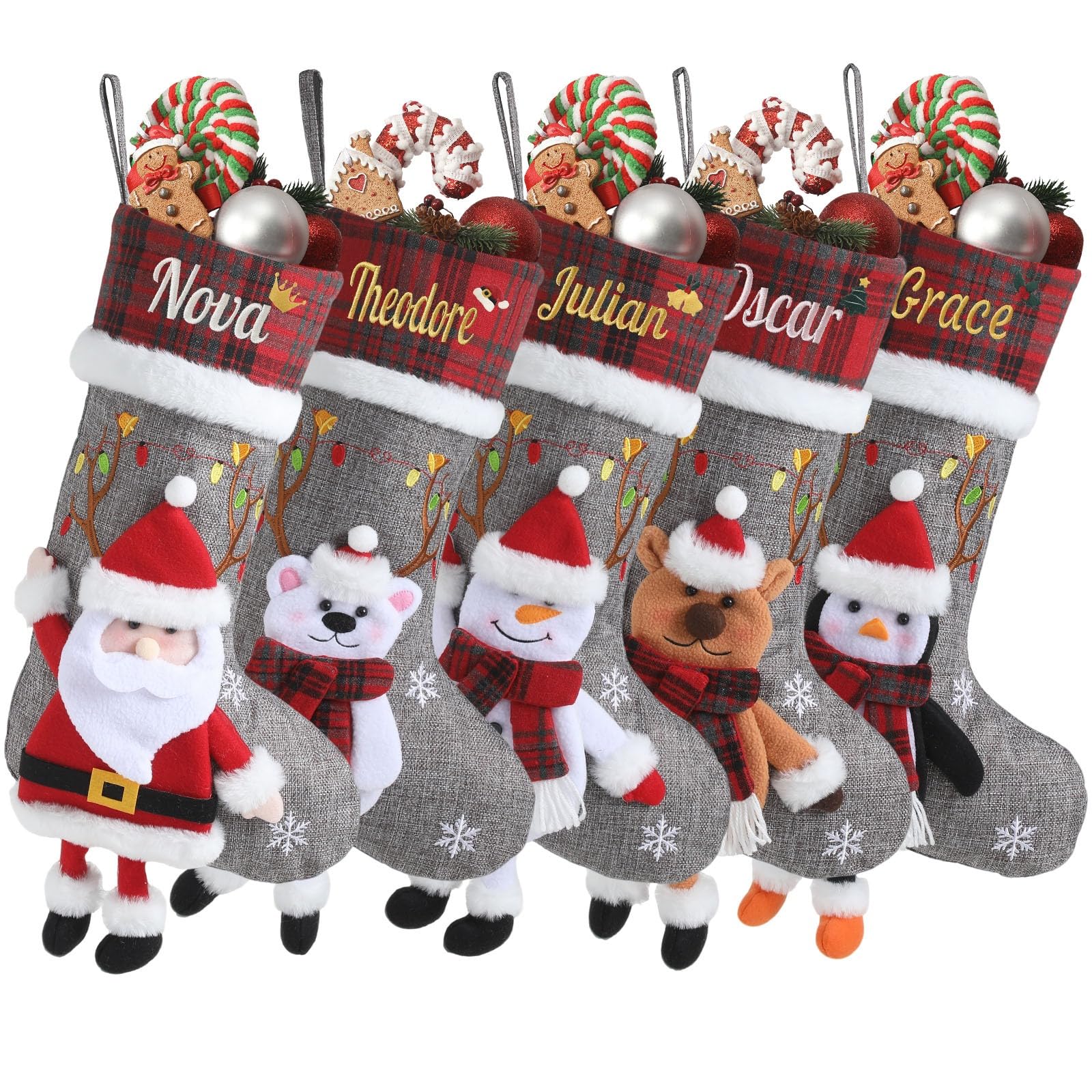 Sleeleece Personalised Christmas Stocking,18” Embroidered Christmas Stocking with Name,Large Personalised Xmas Stockings,Stockings christmas with 3D Plush Character,Fireplace & Tree Hanging Ornament,1
