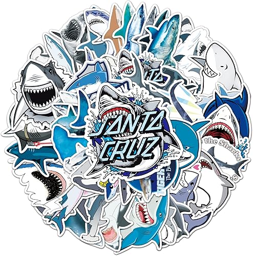 Miniatura 4 de 50 calcomanías de tiburón para niños, tiburón oceánico, impermeables, calcomanías de vinilo y calcomanías para bicicleta, botella de agua, laptop,
