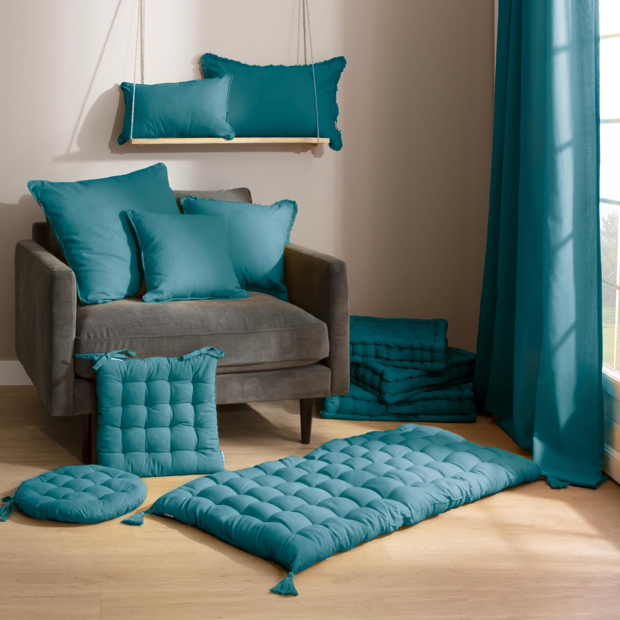 Matelas de Sol L’Effet Papillon - Futon Pliable Matelas 120x60cm, enveloppe Coton 190 GR/m² [ Matelas et Linge de lit ] (Bleu Paon)