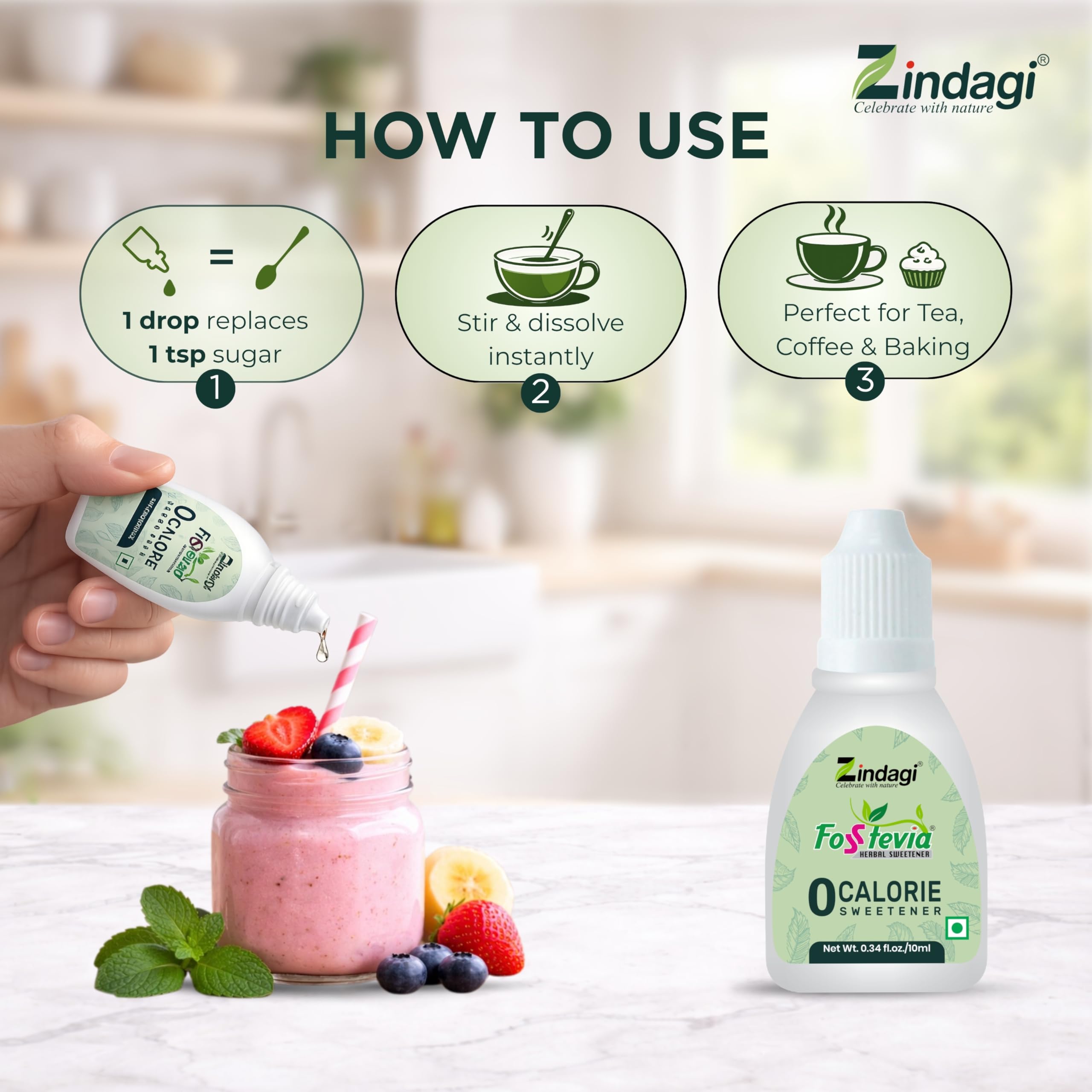 Zindagi Stevia Sugar Free Drops | Natural Stevia Sweetener | Zero Calorie Sugar | Pack Of 5 2