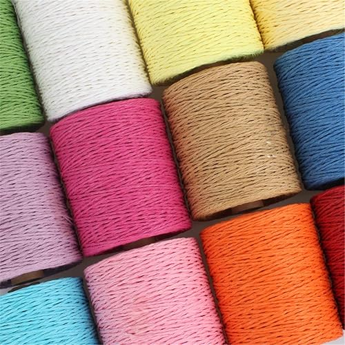 Miniatura 10 de Paquete de 2 cuerdas de rafia de algodón natural, rayón, hilo de rafia, para verano, sombrero de paja, bolsa de playa, bolsa de tejer a mano,