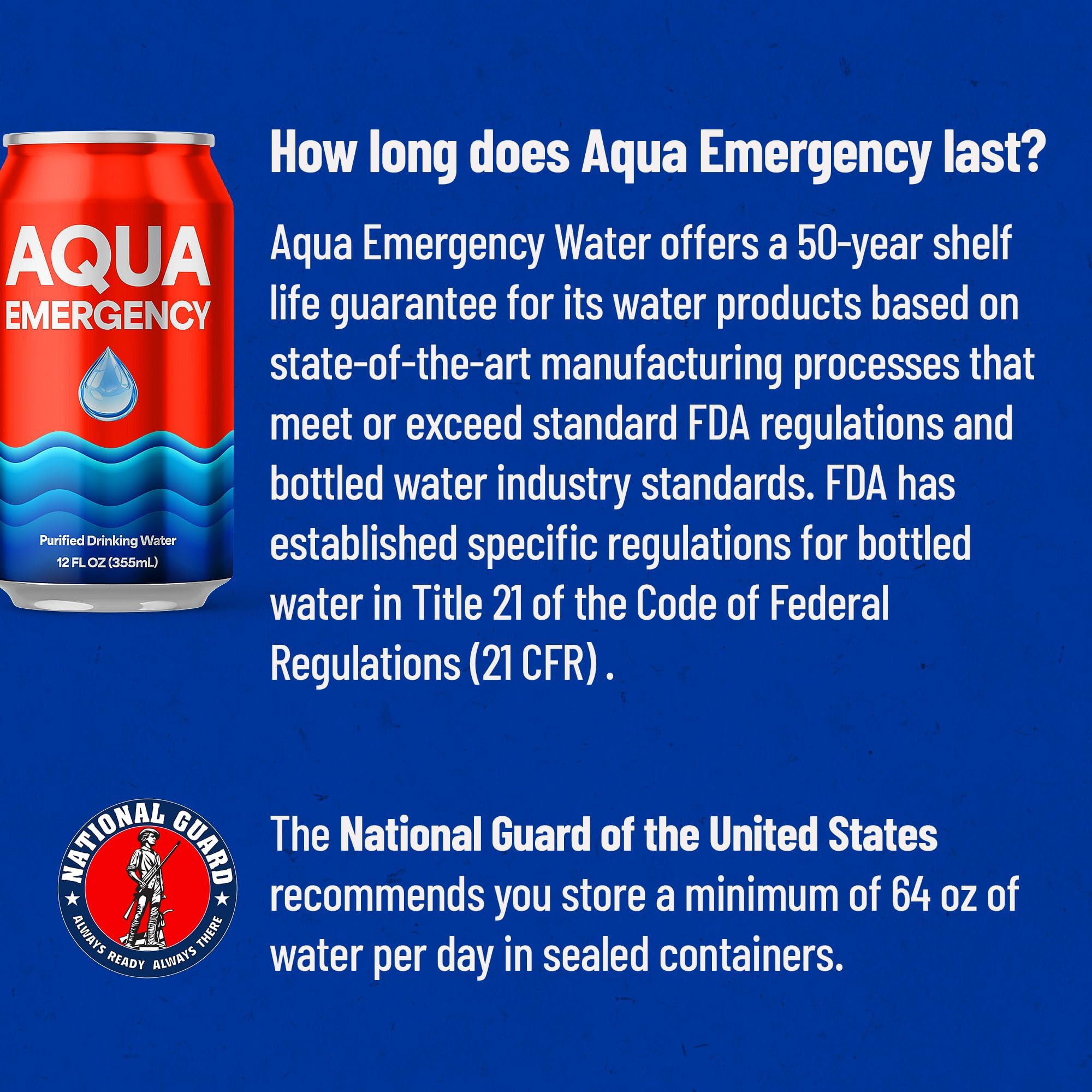 Aqua Emergency Water for Drinking, 50-Year Shelf-Life Emergency Preparedness Survival Water Supply 12oz (24 Pack)