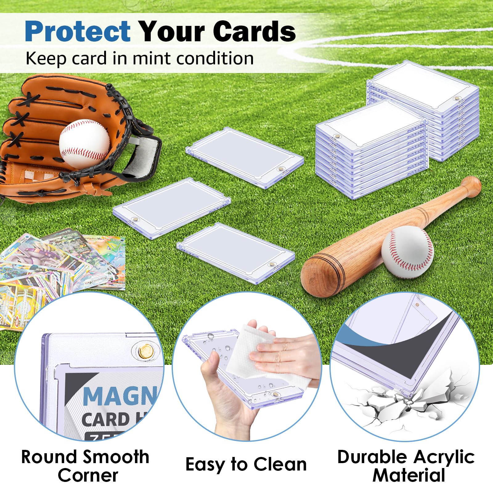 Lot de 25 porte-cartes magnétiques 35PT - Pour cartes à collectionner - Pour cartes standard, Yugioh, sport, baseball