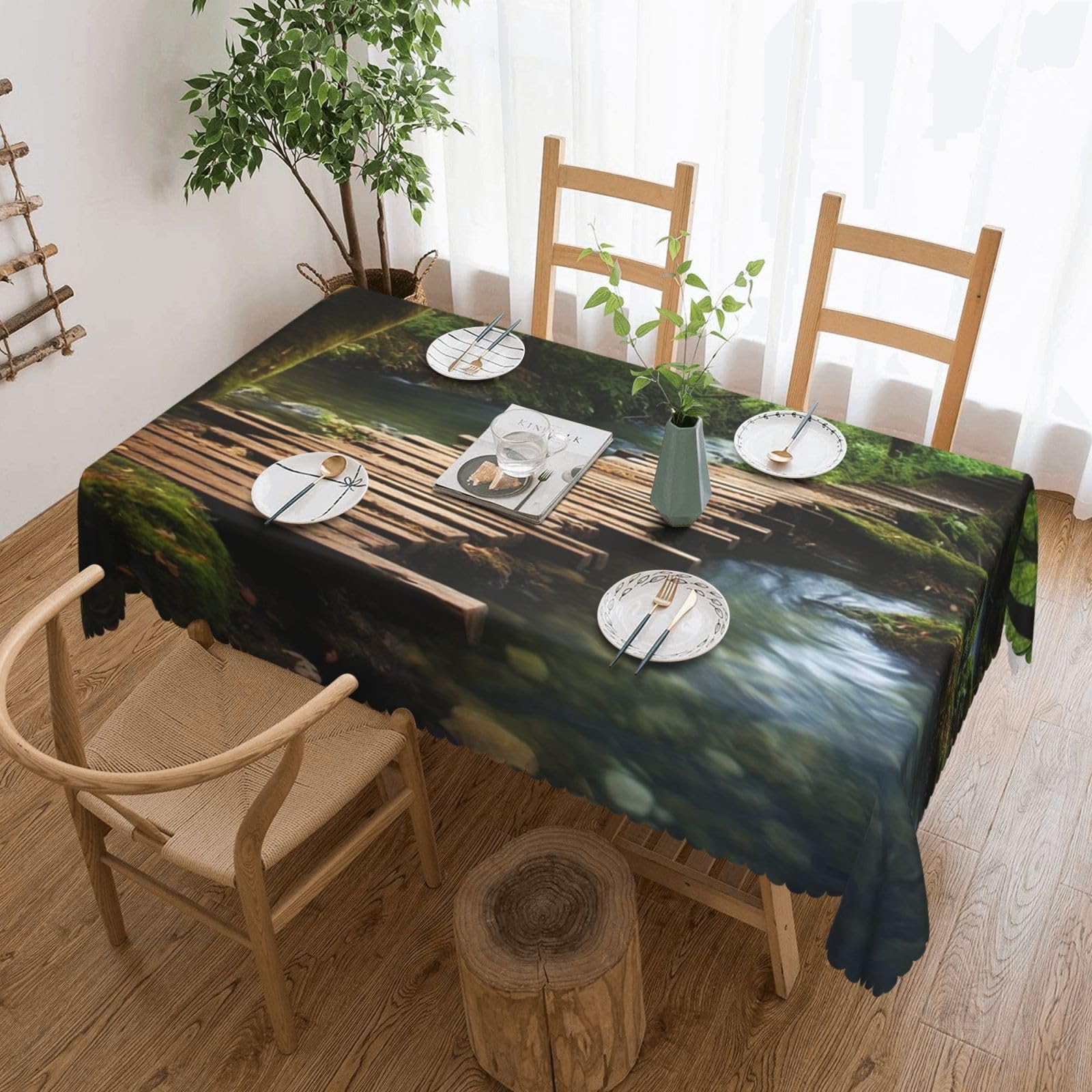 Nappes rectangulaires en bois imperméables pour table de jardin lavable