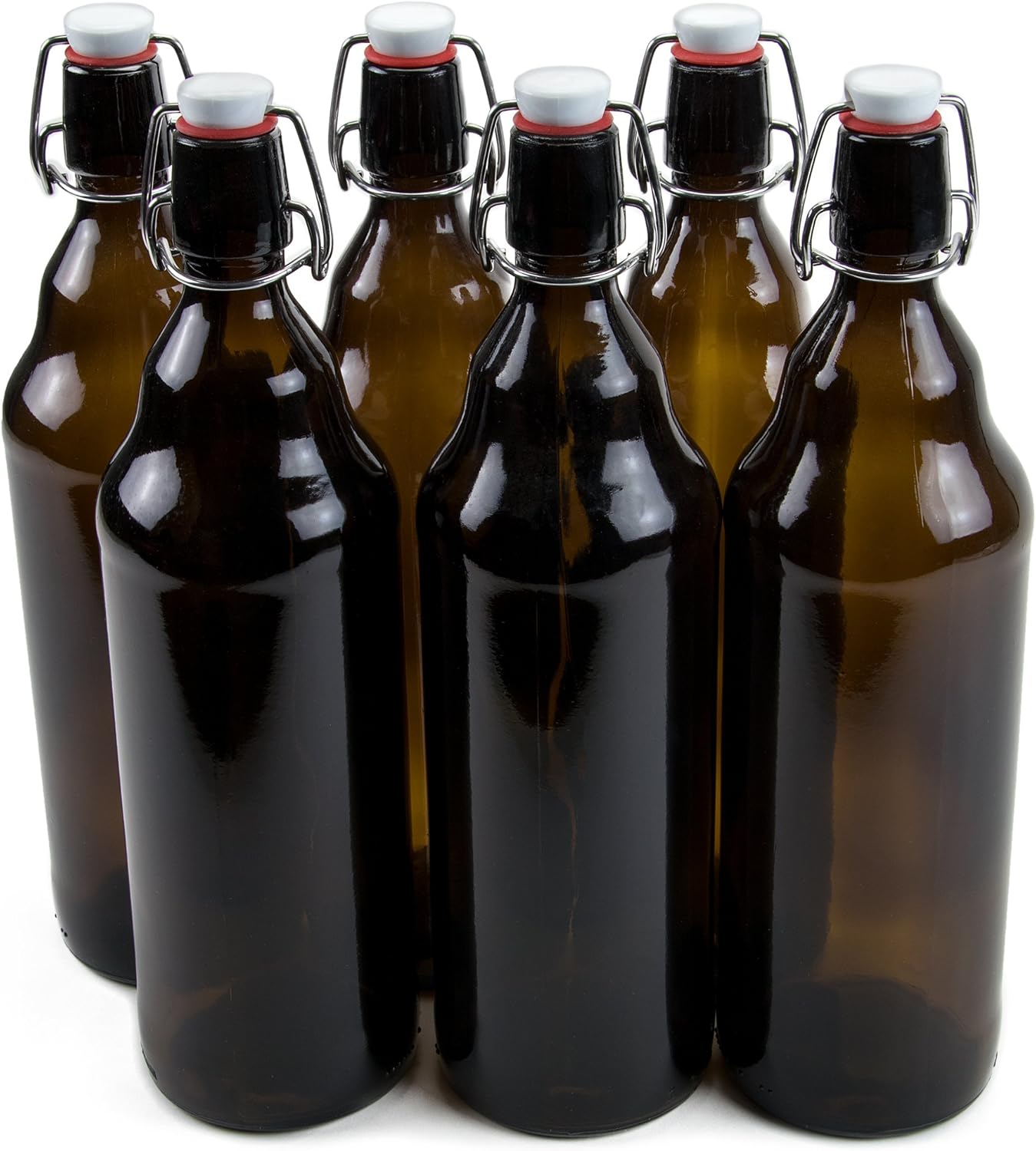 Glass Grolsch Beer Bottles, Quart Size 33 oz Dark Amber 6