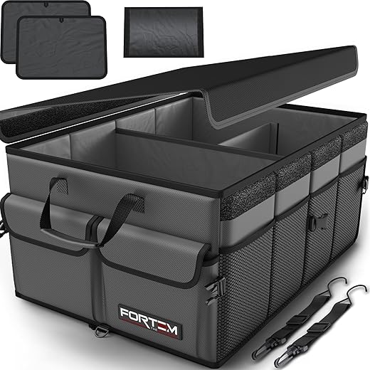 FORTEM Trunk Organizer For SUV Car Trunk Organizer, Foldable Storage, Car Accessories for Women Men, Collapsible Multi Compartment, 600D Oxford, Non Slip Bottom, Securing Straps, Soft Cover (50L)