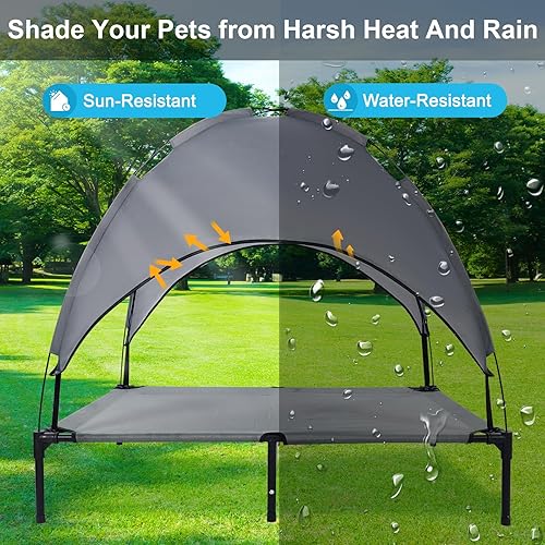 Miniatura 4 de Cama elevada para perros de 42 pulgadas con toldo, cama elevada para perros con seis pies de apoyo, camas transpirables y refrescantes para perros