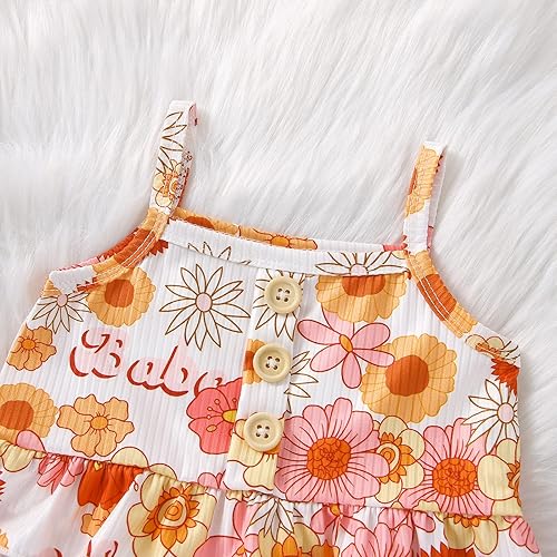 Miniatura 3 de Goodplayer Conjunto de ropa de verano para niñas pequeñas, sin mangas, con botones, pantalones florales acampanados, conjunto de ropa de verano para