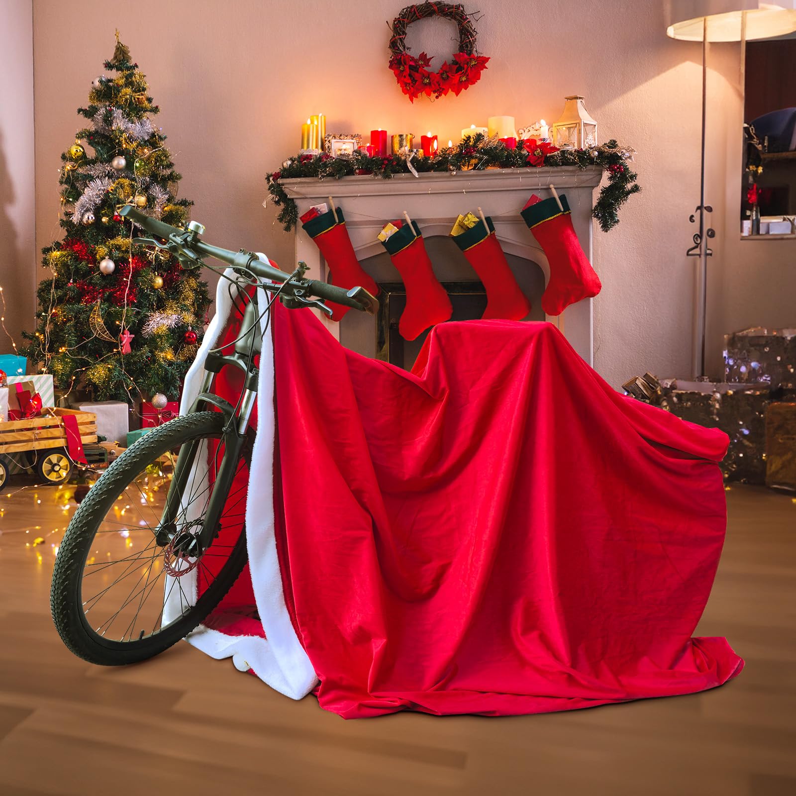 Jemgmonn Saco gigante de terciopelo de 70 x 58 pulgadas, bolsas de regalo de Navidad con cordón, reutilizable, envoltura de regalo de Navidad para bicicleta de regalo grande (rojo)