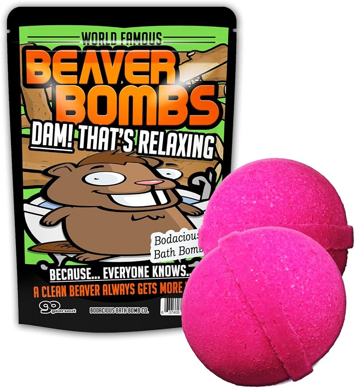 Bombas de banho cor-de-rosa The Bodacious Bath Co com tema de castor, Pacote com 2