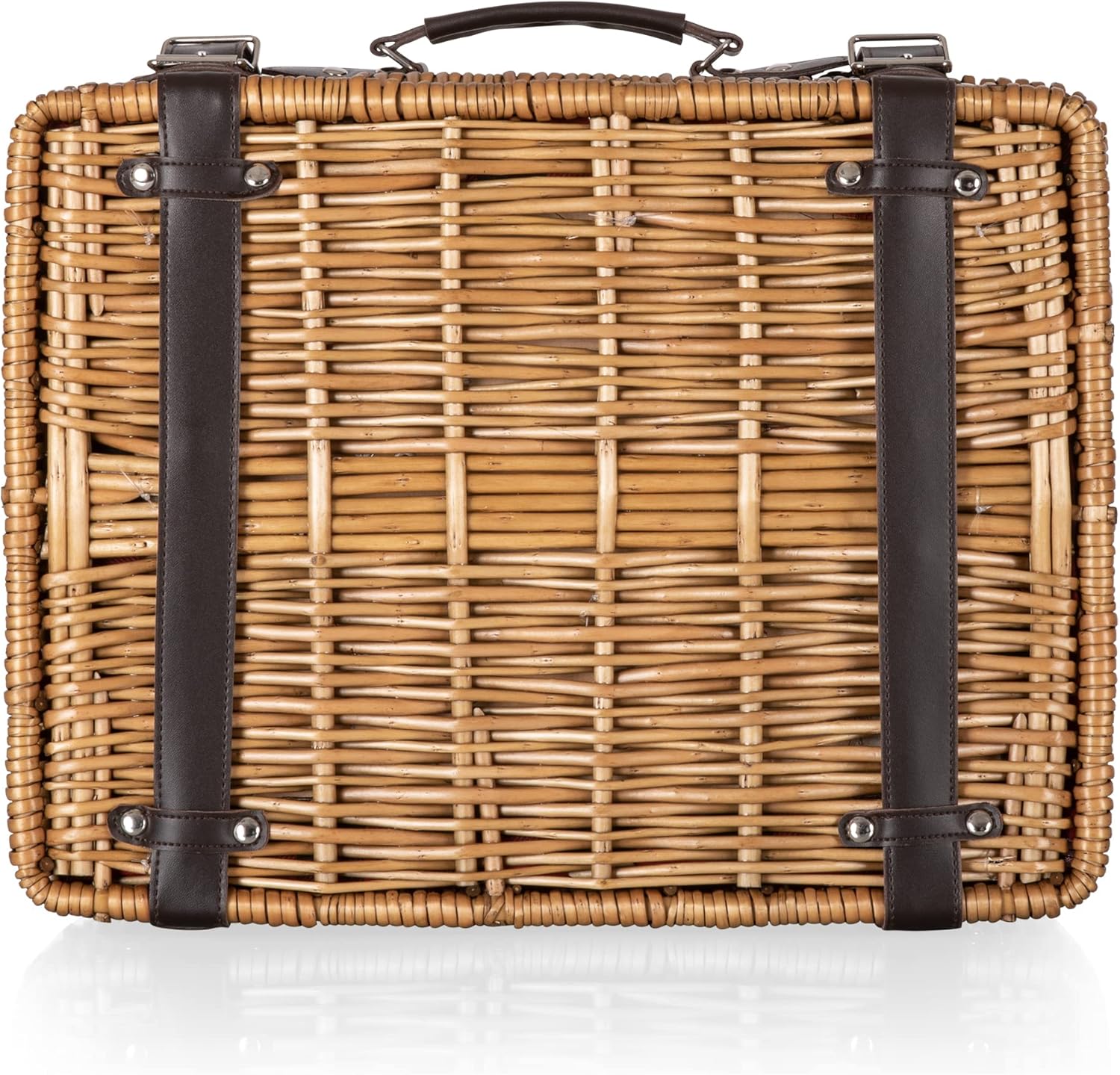 Picnic TIME Champion Picnic Basket for 2, Large Wicker Hamper Set with Cutlery Service Kit (Red & Black Buffalo Plaid Pattern)