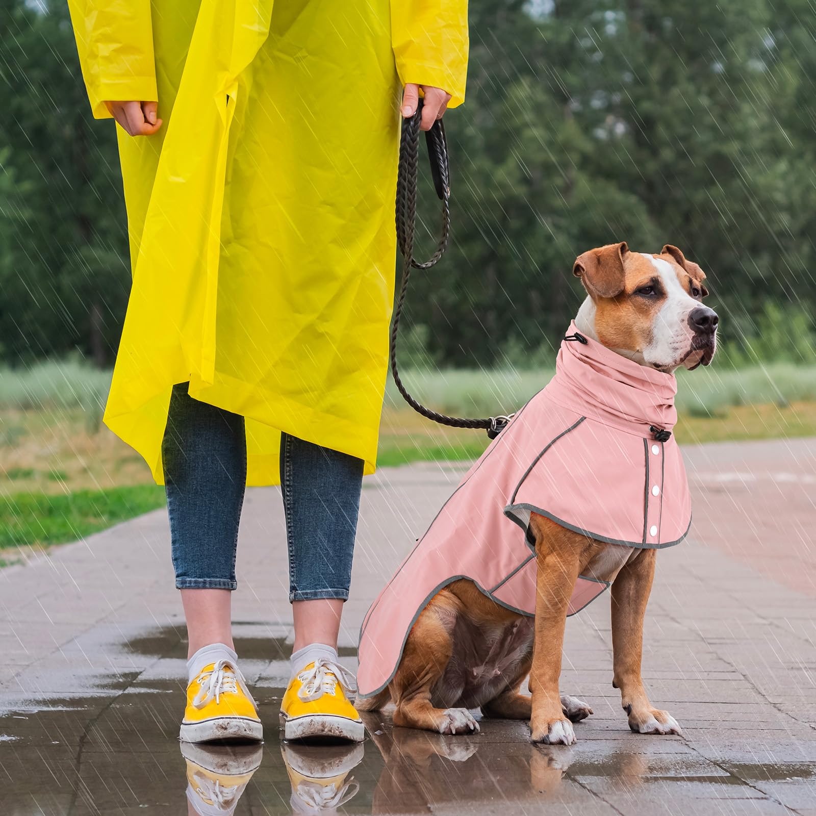 Hunderegenmantel - Wasserdichter Regenjacke für Hunde, Einstellbare Regenmantel für Mittlere, Große und Extra Große Hunde, Polyester, Rosa, M