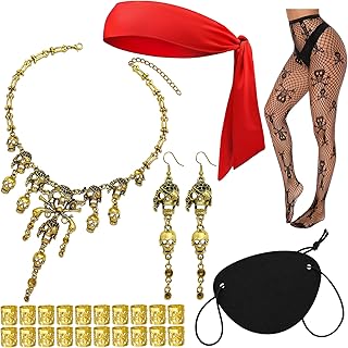 Juego de accesorios de disfraz de pirata para mujer, Halloween, Crusie, fiesta nocturna de pirata, diadema, parche de calavera, calavera, borla y aretes, juego de joyas, cuentas de rasta