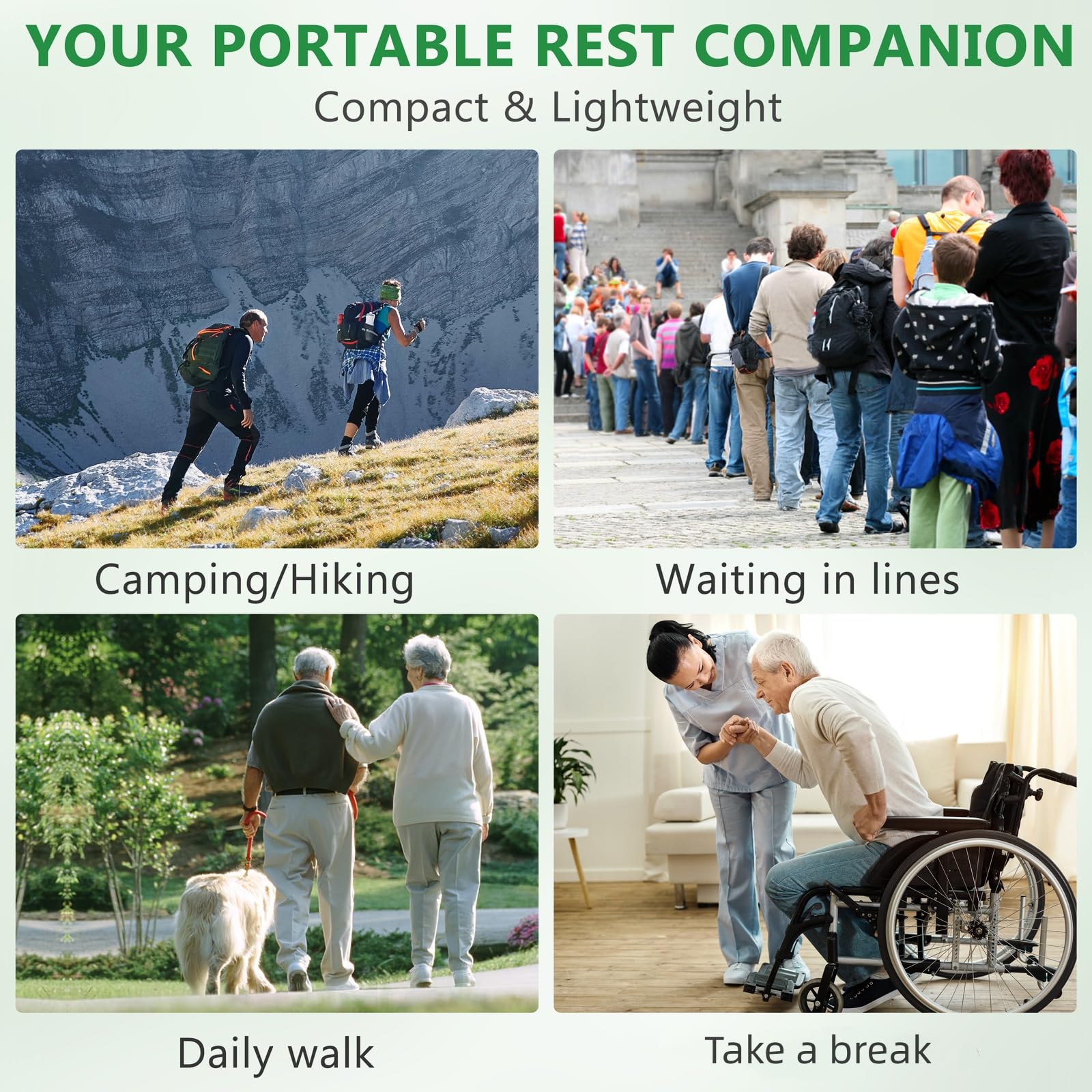 Bastone da passeggio pieghevole 2 in 1 con seduta, bastone da passeggio regolabile in altezza a 5 livelli, portatile bastone da passeggio leggero a 3 gambe per anziani, uomini e donne