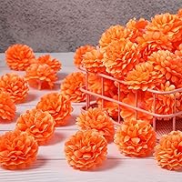 Vista 5 de 100 piezas de flores de caléndula naranja, caléndula Día de los Muertos, decoraciones de seda artificiales, caléndulas artificiales naranjas, cabeza