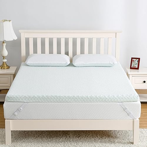 Cubrecolchón tamaño individual, cubrecolchón de espuma viscoelástica con funda de bambú, cubrecolchón de cama de 2 pulgadas, tamaño individual,