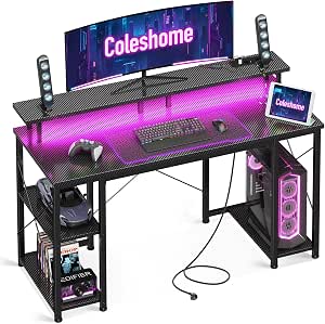 Pc Tisch Rolanstar L-Form Schreibtisch Mit LED – Gaming Tisch Mit Steckdosen & Monitorständer Gamer Tisch