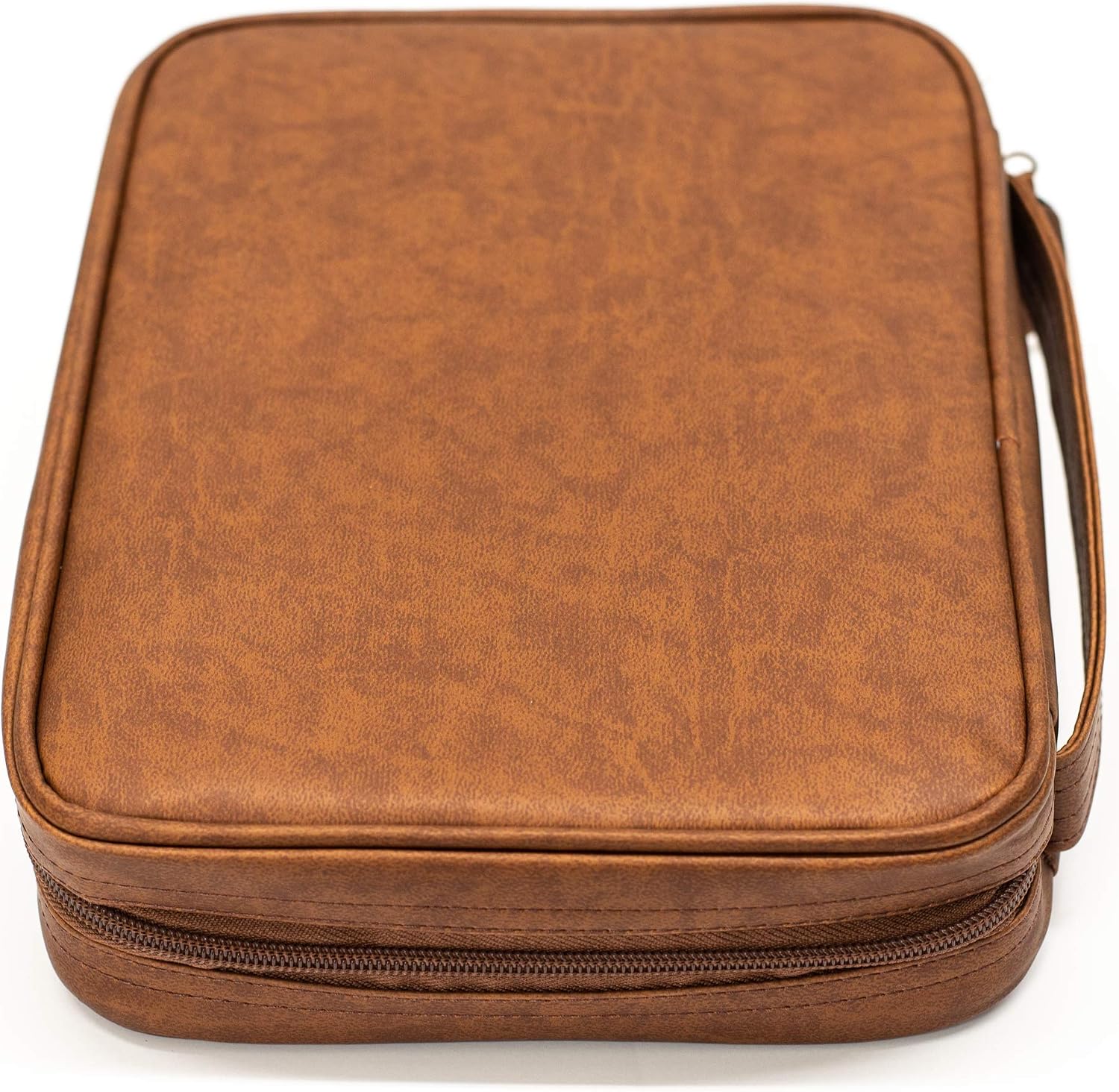 Three Crosses Brown Leather Like Vinyl Bible Cover Case with Handle, Large