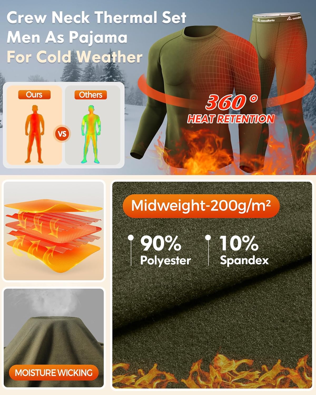 CL convallaria Thermal Underwear for Men Long Johns Fleece Lined Hunting Gear Set Base Layer for Cold Weather XS-4XL - Image 5