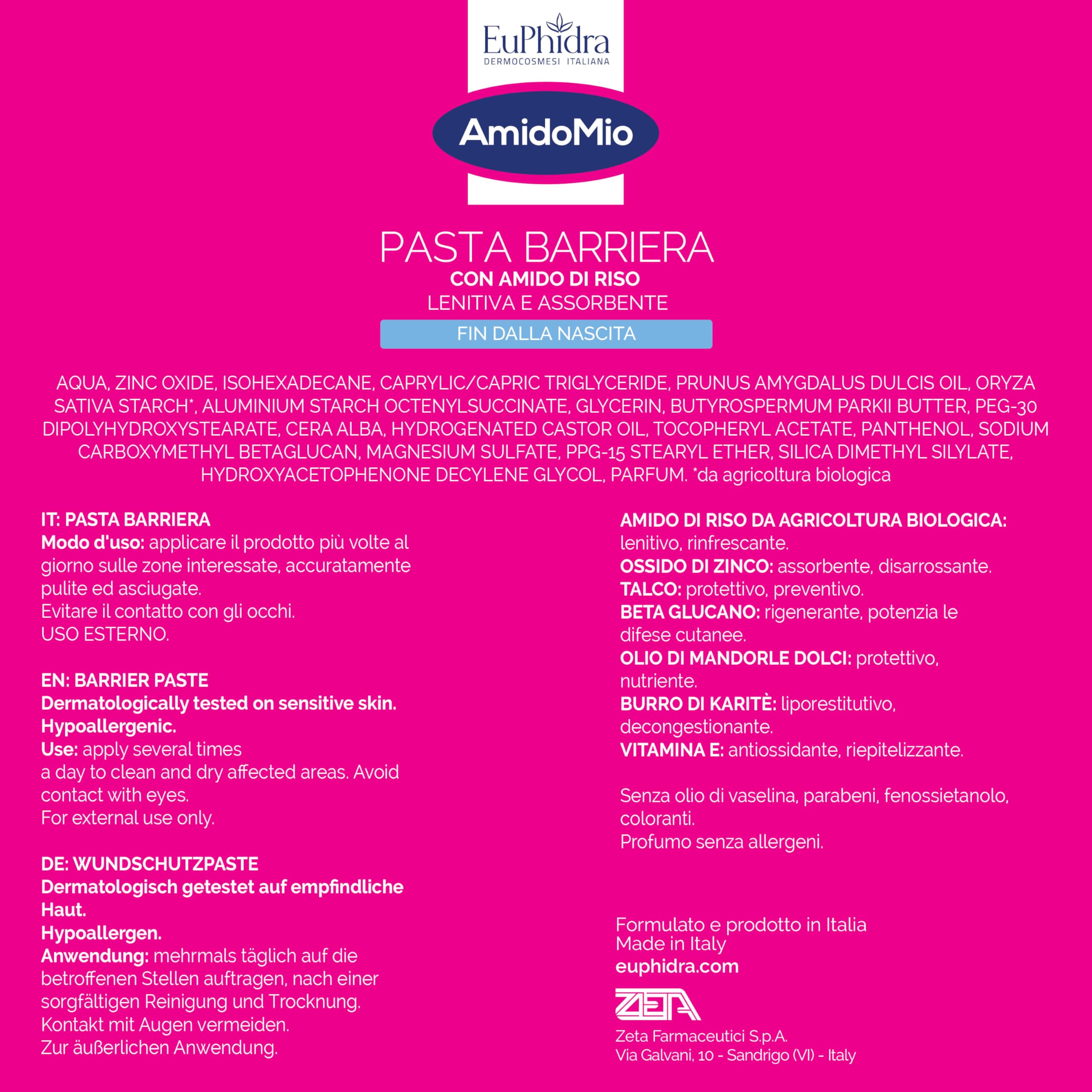 Euphidra AmidoMio Pasta Barriera 150ml Azione Protettiva Lenitiva Amido di Riso Biologico Pelli Fragili Neonati