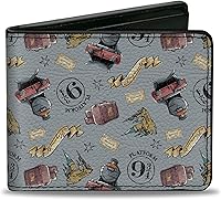 Vista 1 de Buckle-Down Billetera plegable para hombre Harry Potter, 4.0" x 3.5", Harry Potter Hogwarts Express iconos collage azul cielo