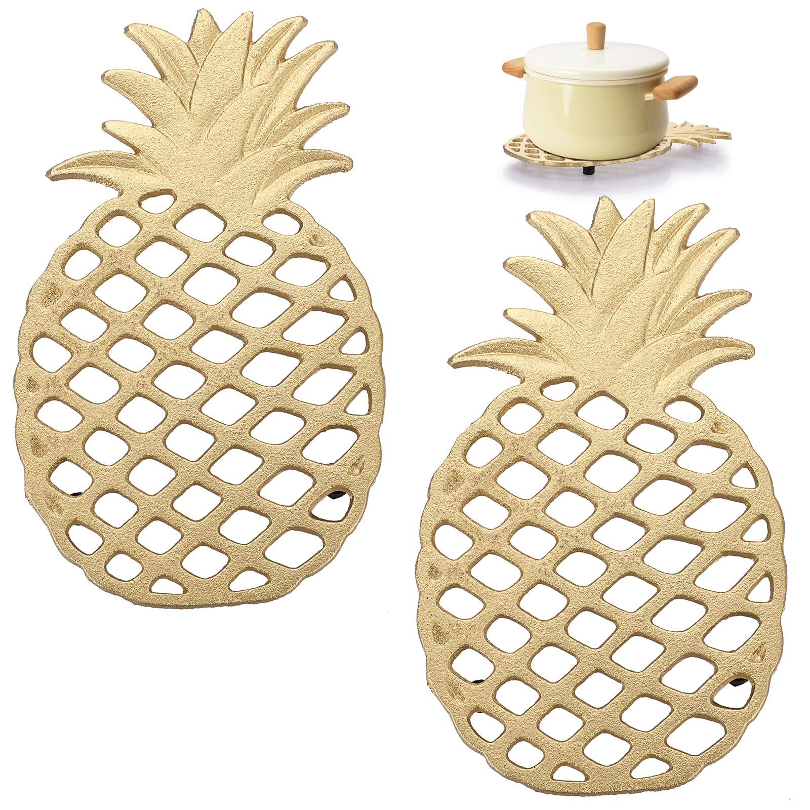 Sumnacon 2 Pack Cast Iron Trivets Rustic Heat Resistant Metal Trivets，Gold