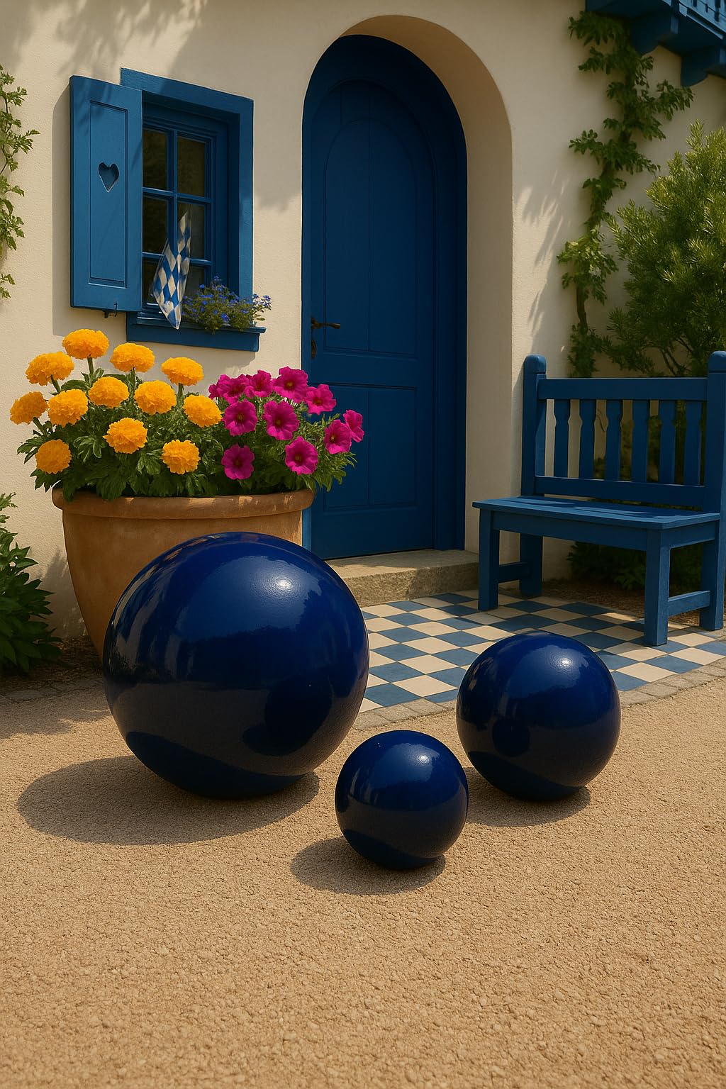 Poterie de jardin en céramique-Bleu-pour l'extérieur-Diamètre : 40 cm-Résiste au gel