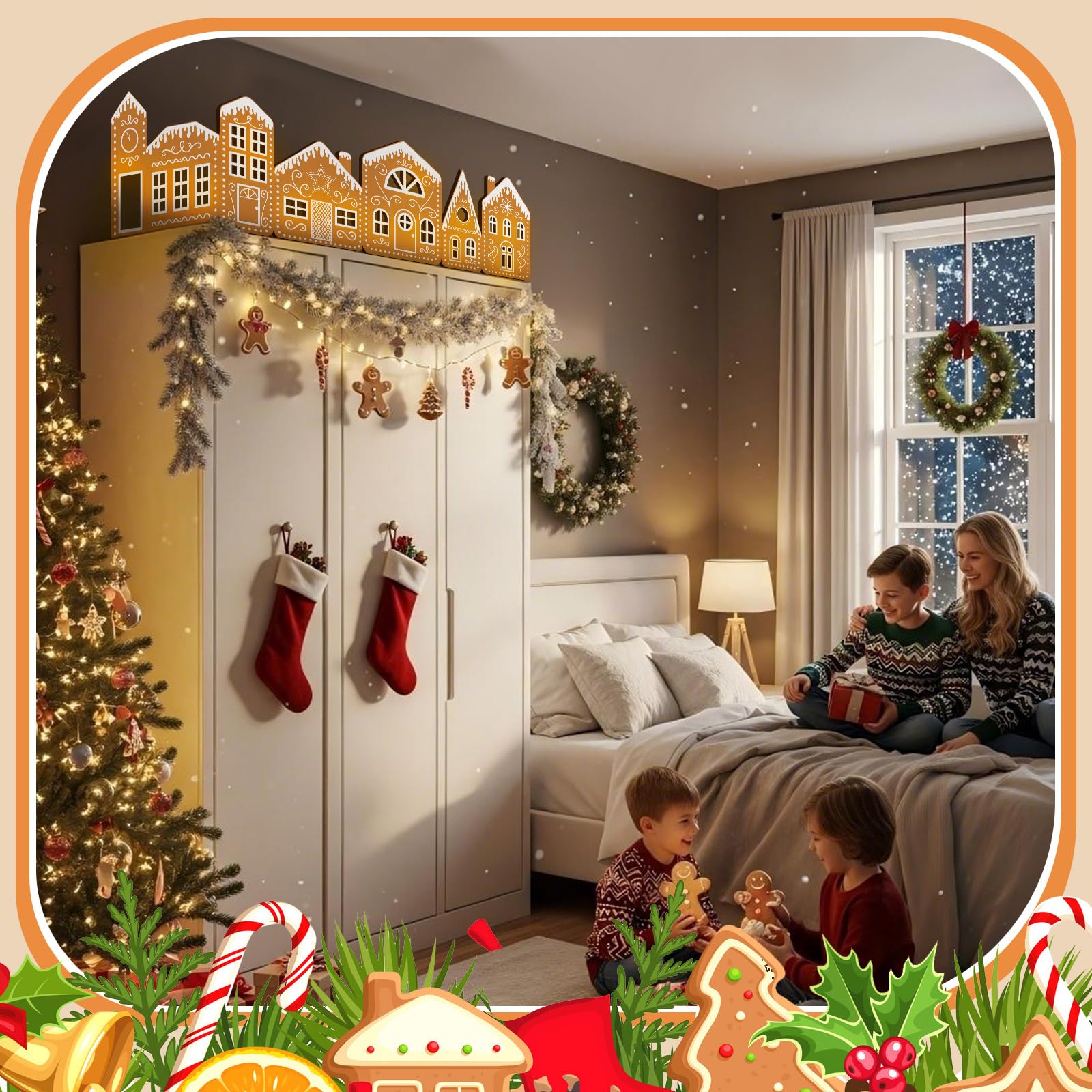 Epakh 2 juegos de bricolaje de casa de jengibre de Navidad kit de cartón con luces LED decoración parte superior de la aldea armarios de cocina hacer una casa de jengibre kit de manualidades para