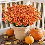 AGIRL 24 Bundles Artificial Fall Flowers Outdoor Indoor Decoration,Fake Plastic Flowers,Faux Mums Plant for Thanksgiving Fall Decor,for Hanging Outside Garden Front Door Porch Patio Window Box