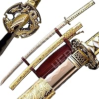 Vista 1 de Espada japonesa de samurái Katana auténtica hecha a mano de acero al carbono 1095 de alta calidad, espada de dragón real y afilada, Katana