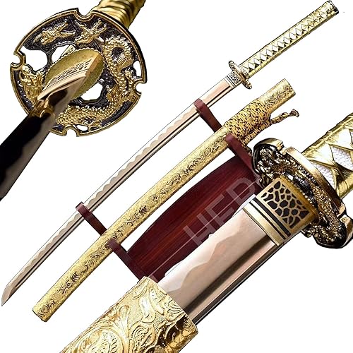 Espada samurái japonesa auténtica hecha a mano de acero de alto carbono 1095 de espiga completa real afilada dragón Katana Cool Sword lista para