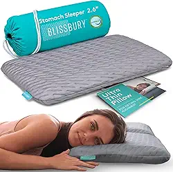 Travesseiro BLISSBURY para dormir de bruços – Travesseiro fino de espuma viscoelástica para quem dorme de bruços | Travesseiro ultrafino para dormir | Travesseiros planos, finos, para dormir de bruços