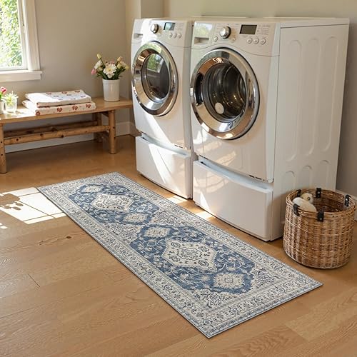 Miniatura 3 de Lahome Alfombra oriental lavable de 2 x 6 pies, antideslizante, vintage, ultrafina, antideslizante, para pasillo de baño, cuarto de servicio,