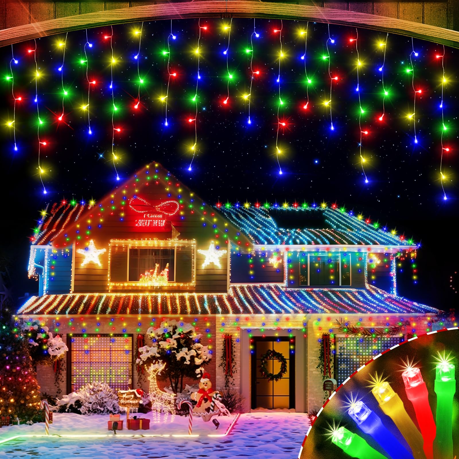 Heceltt Icicle Christmas Lights Outdoor, 15m/49FT 480 LED Icicle Lights for Outside, 90 Drops Fairy Lights with 8 Modes, Waterproof Timer Memory for Xmas,Yard, Garden, Eaves, Patio, Party(Warm White)