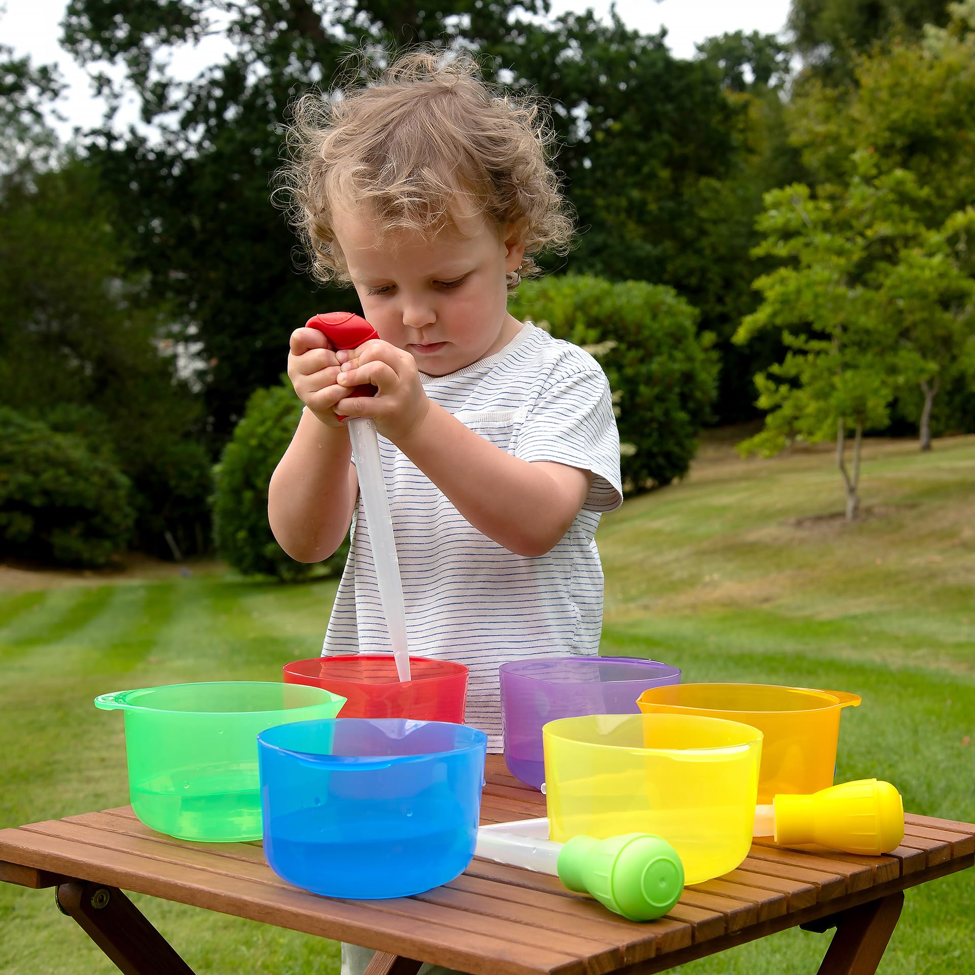 tickit Translucent Colour Stackable Deep Bowls, Set of 6 Pouring Bowls with Handles for Sand Water Play - Image 4