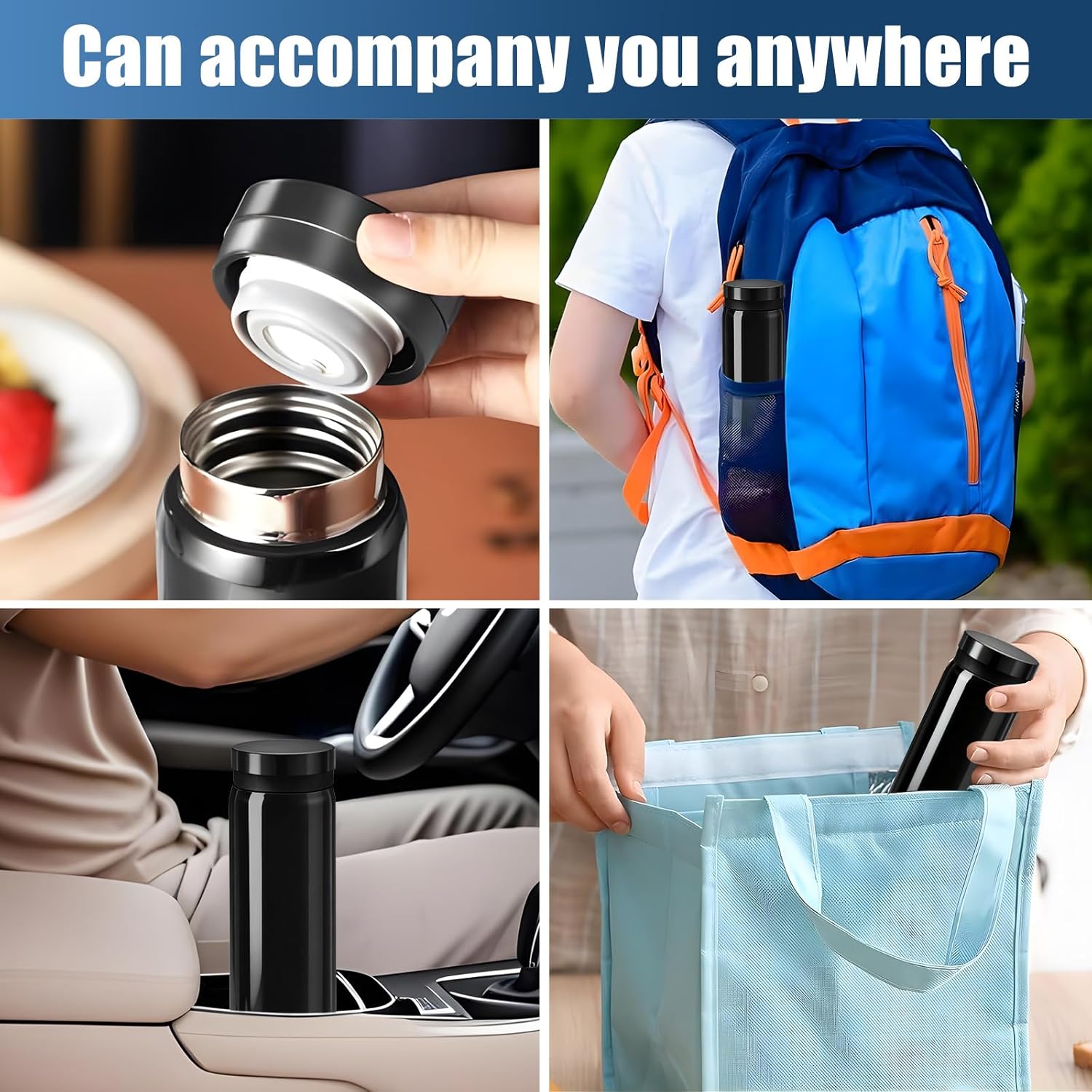 Mini Water Bottle - 10oz Portable Insulated Stainless Steel Water Bottle,Small Black Water Bottle, Anti-slip Bottom, BPA-Free Double Wall Vacuum Keep Hot & Cold for Drinks Coffee Juice (Black) - Image 7