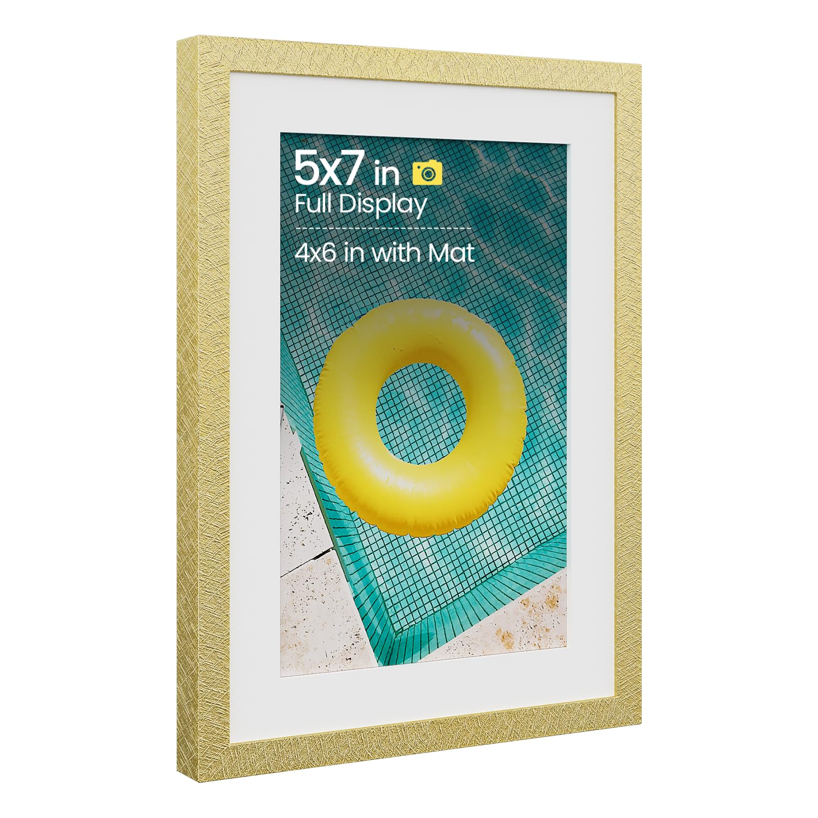 Heimlove 5x7 Aluminum Metal Frame, Gold Photo Frame 4x6 with Mat or 5x7 Without Mat for Table Top Display and Wall Mounting, Wall Hook Hanging Hardware Included