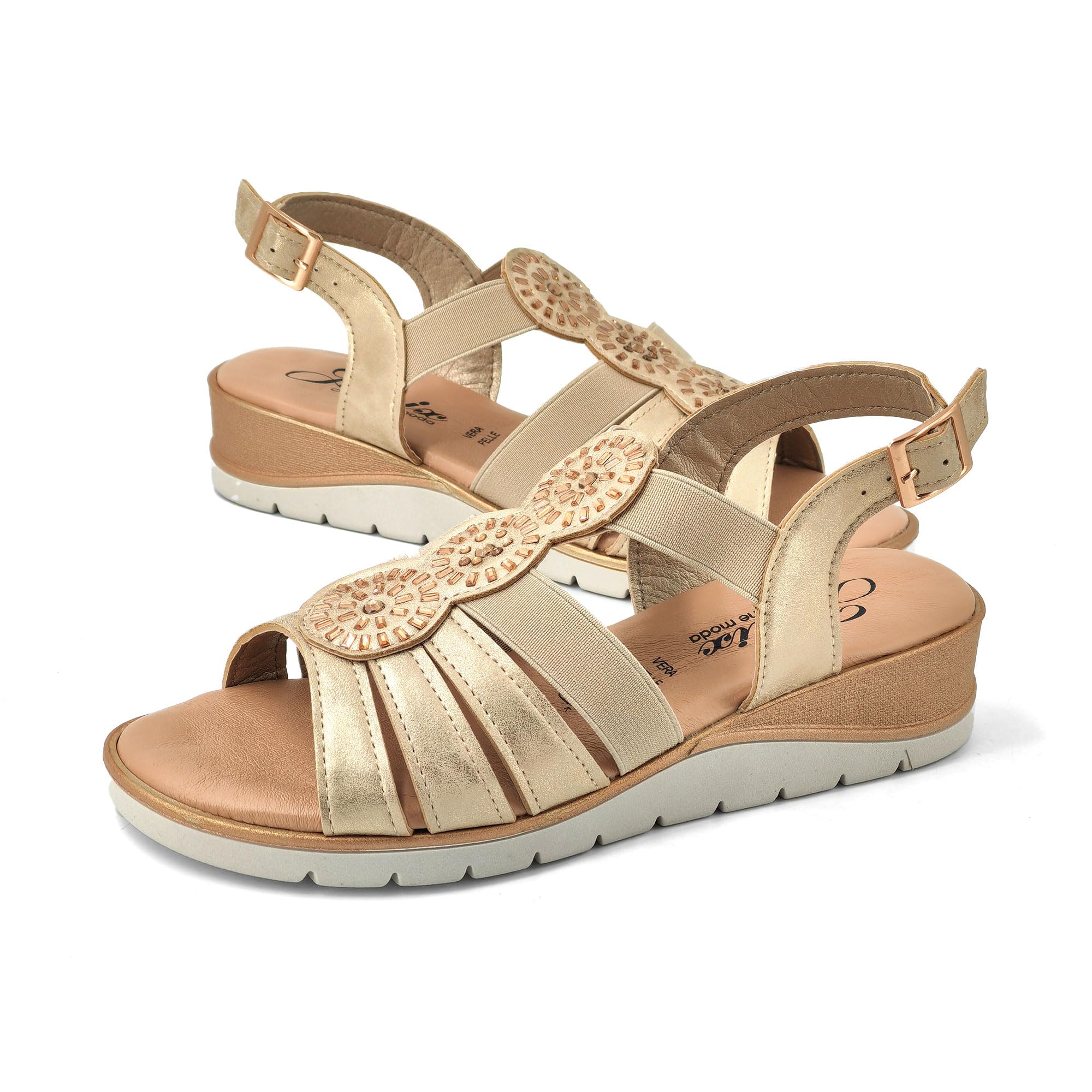 JOMIX Sandalias Mujer Verano con Hebilla Fabricadas en Italia Sandalias Cuña Mujer con Plantilla de Piel Auténtica