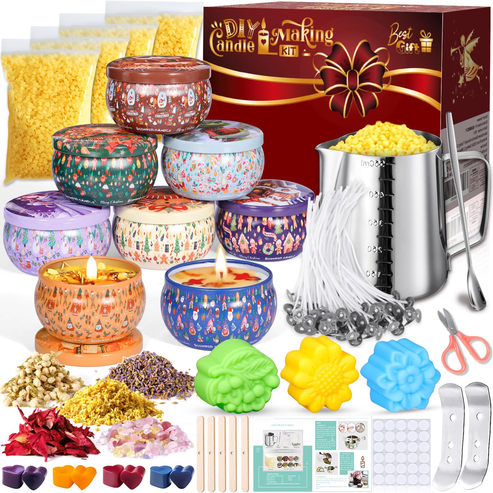 Kit Complet De Fabrication De Bougies Pour Adultes - Avec Plaque Chauffante, Cire, Contenants, LED