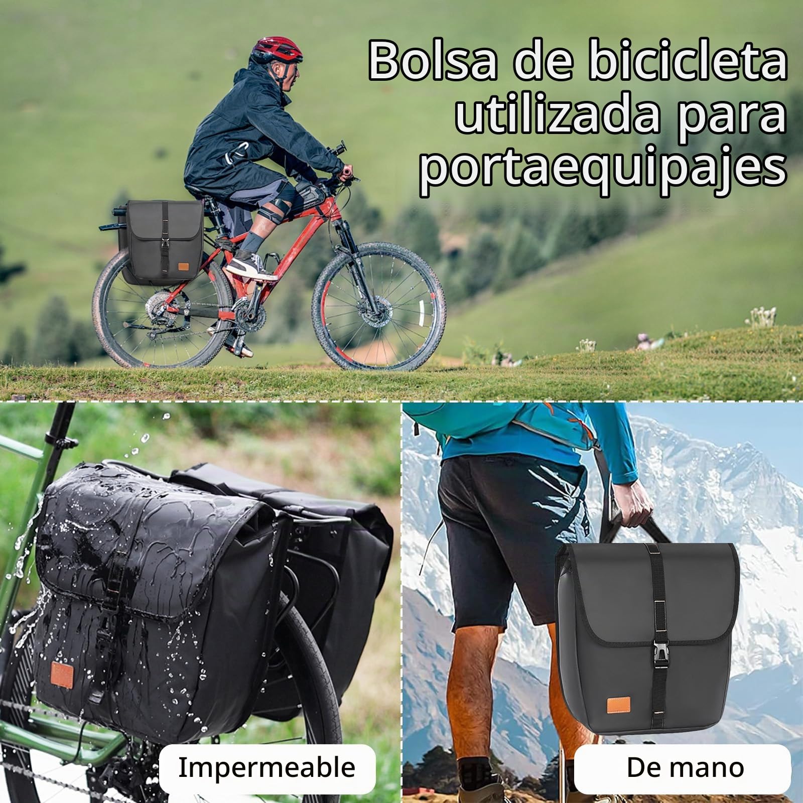 Paquete de 2 Bolsa Bicicleta Cuadro, Alforjas Impermeables, 2X20L Bolsas de Bicicleta, Bolsa de Almacenamiento de Equipaje con Solapa de Gran Capacidad para Carretera Ciclismo Montaña Viajar