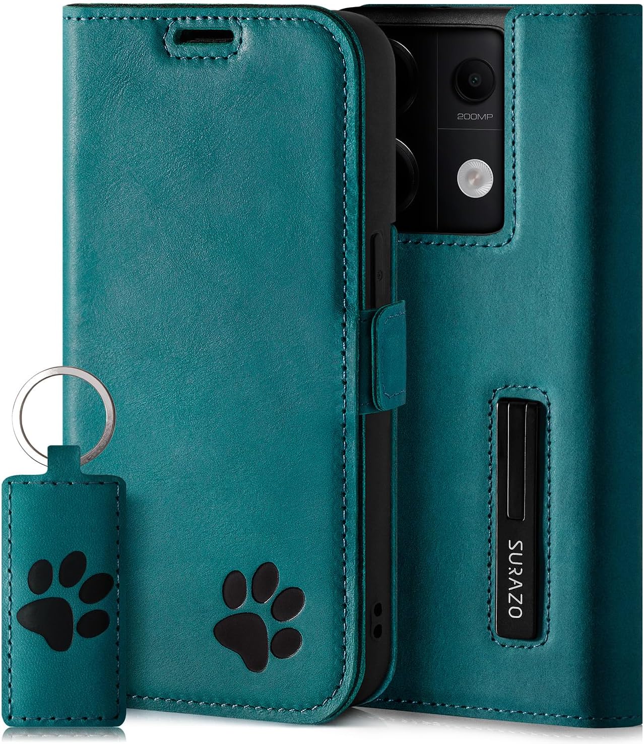 SURAZO Premium Slim Magnetic Flip Case for Redmi Note 13 Pro 5G - Genuine Leather Protective Case with Paw Motif - RFID Blocking, Stand Function, Card Slot
