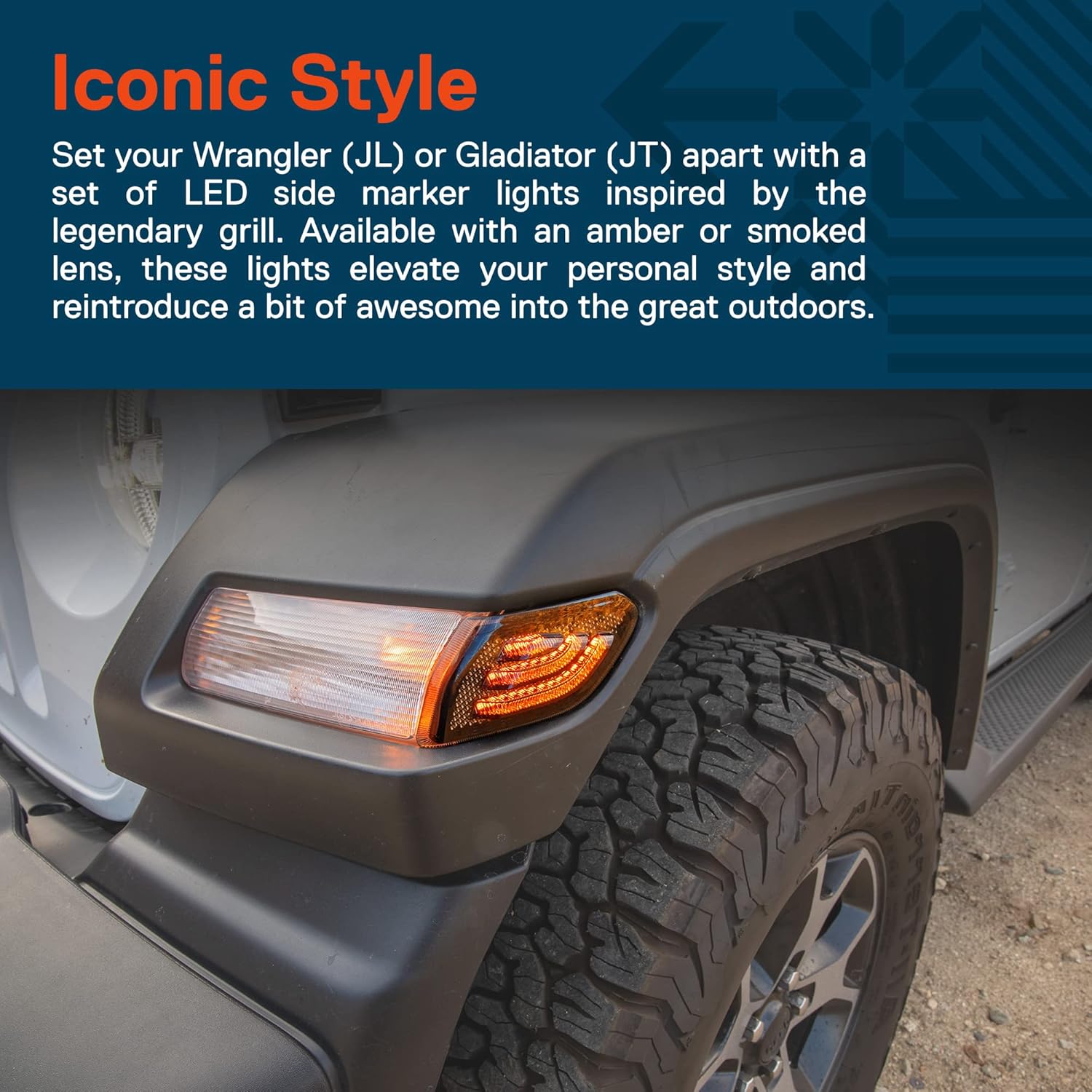 TRUE MODS Front Fender LED Side Marker Light Replacement for Jeep 2018+ Wrangler JL Gladiator JT [Smoked Lens] [Plug-n-Play] Waterproof Turn Signal Parking Corner Light Accessories