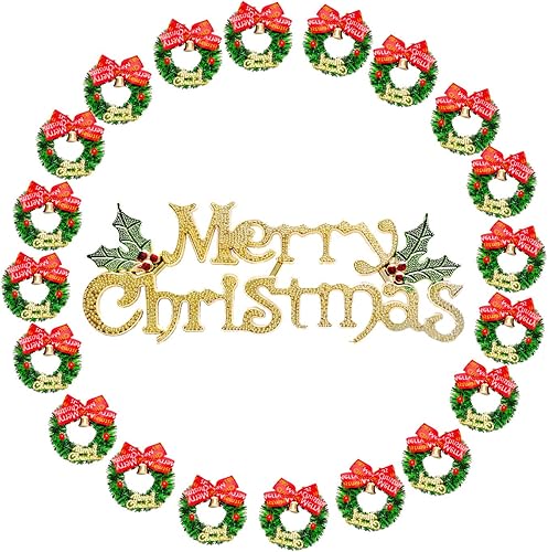 Miniatura 2 de 30 piezas de corona de Navidad en miniatura mini guirnalda de Navidad artificial coronas de Navidad corona de Navidad pequeña manualidades con lazos