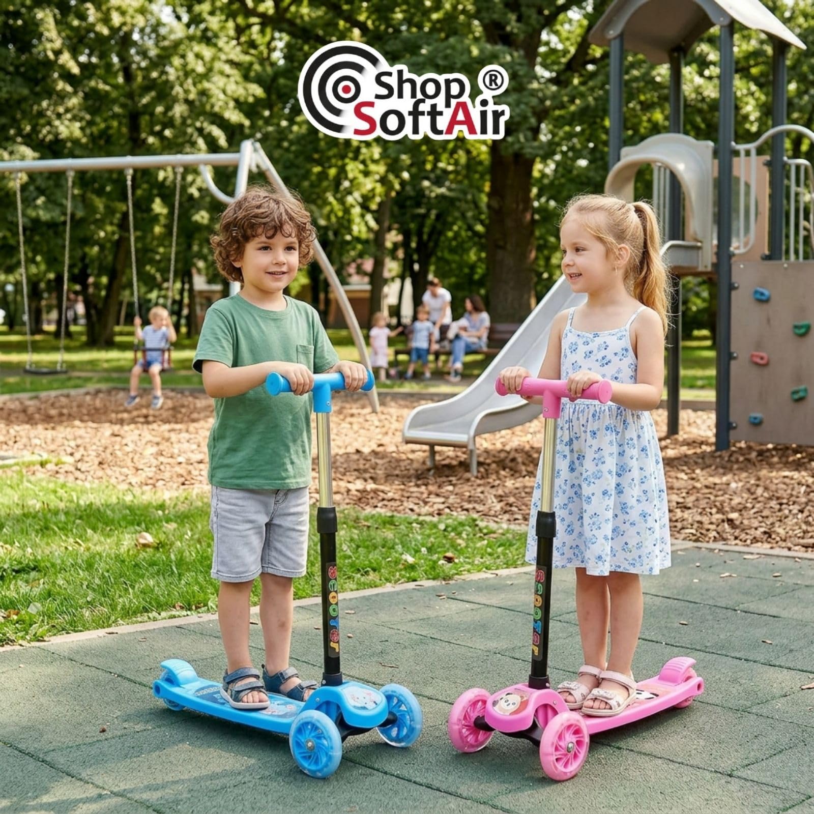 Monopattino 3 Ruote per Bambini 3+, Manubrio Regolabile in 4 Altezze, Ruote LED, 4 Colori, Max 20 kg