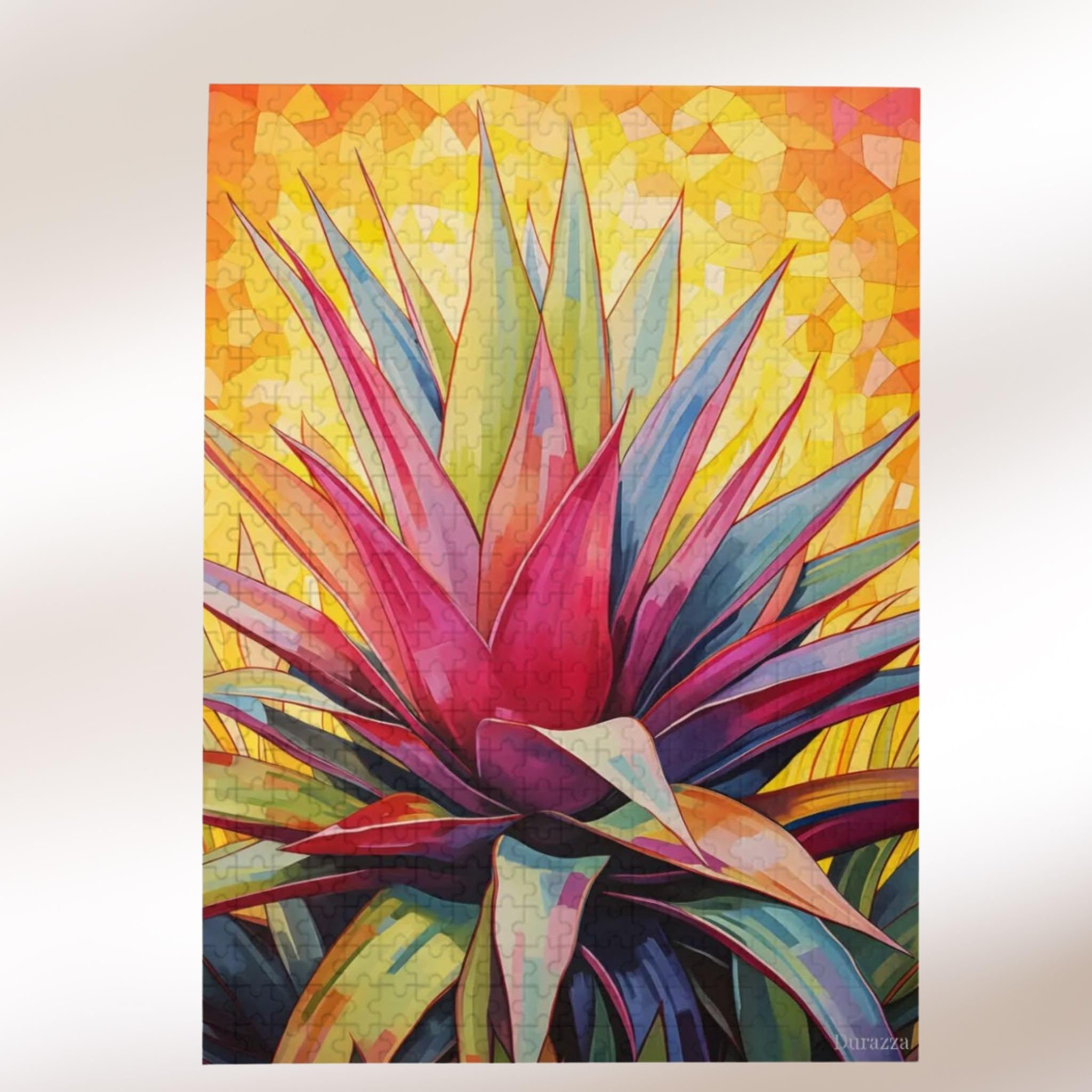 Desert Bloom Agave Jigsaw Puzzle: 1000 Pieces Wooden Puzzle For Adults, Modern Botanical Brain Game, Vivid Colors, Vibrant Plant — image 1