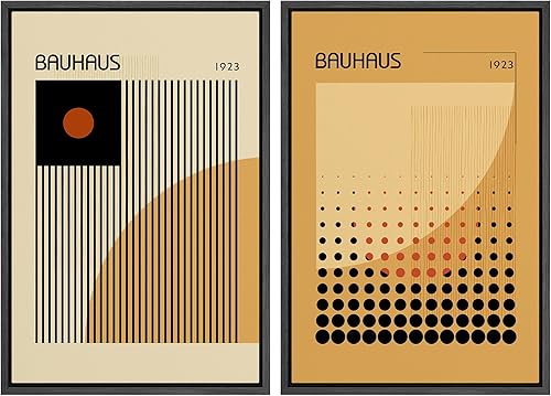 Miniatura 84 de IDEA4WALL Lienzo enmarcado para pared, juego de arte Bauhaus dorado de mediados de siglo, patrón de cuadrícula moderna, ilustraciones con formas